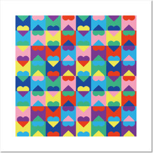 Color Blocking Hearts Trendy Modern Posters and Art